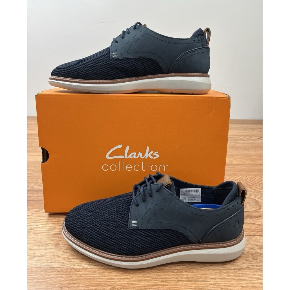 Clarks Men's Brantin Plain Navy Blue‎ Knit Casual Leather Shoes Size 7.5 NEW